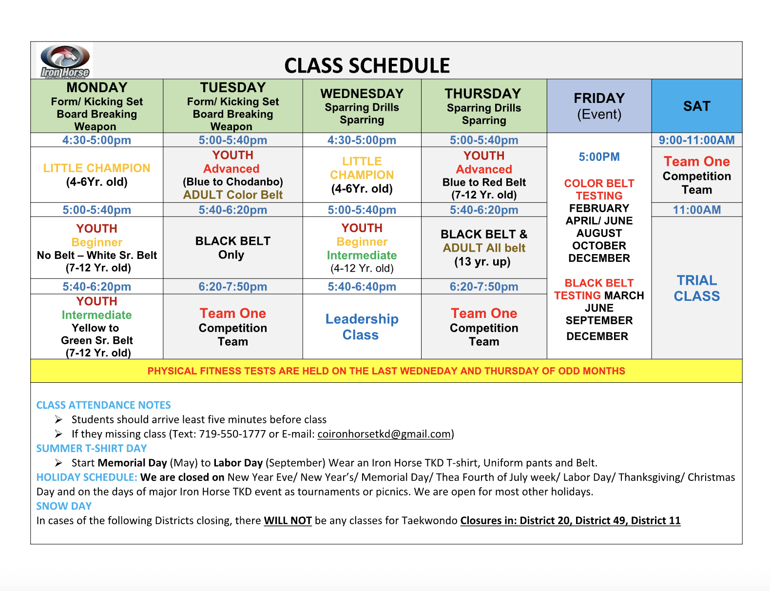 Colorado Springs Class Schedule